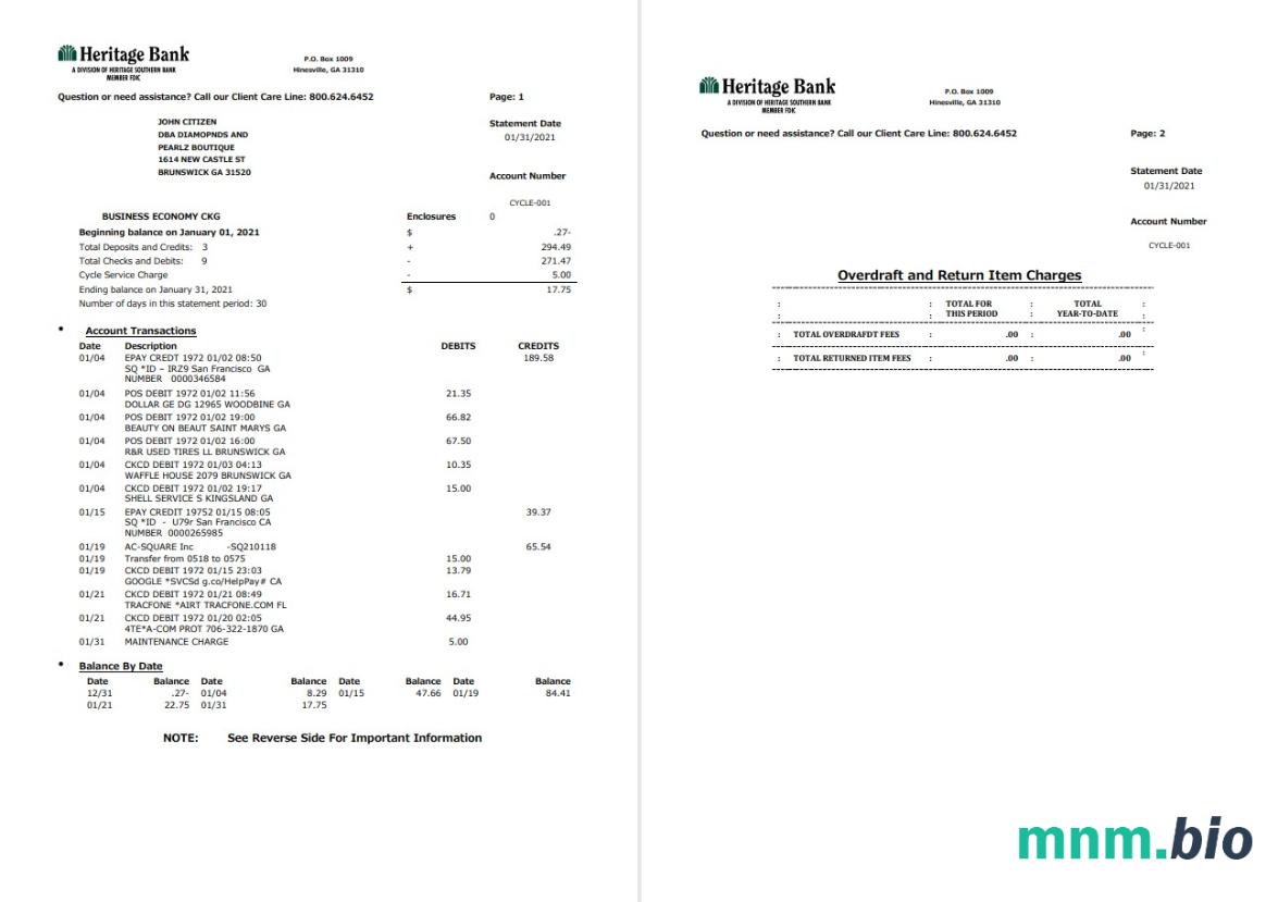 USA HarborOne wyciąg z konta bankowego Word i szablon PDF